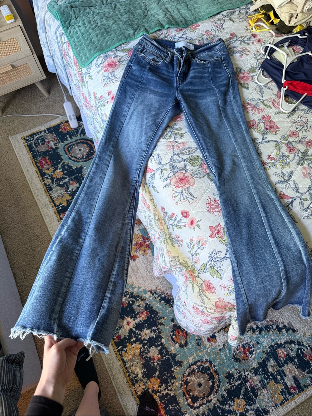 Women’s Blue Flared Jeans - Distressed Hem
